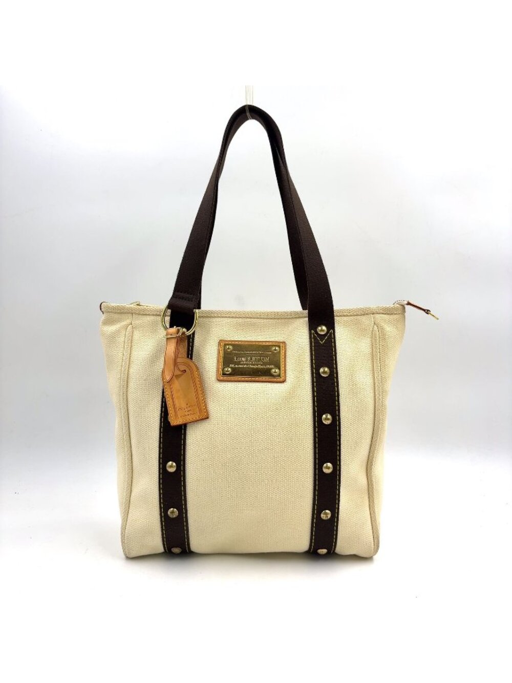 Louis Vuitton Cabas MM Antigua Ecru Canvas Ivory Brown Tote Bag Gold